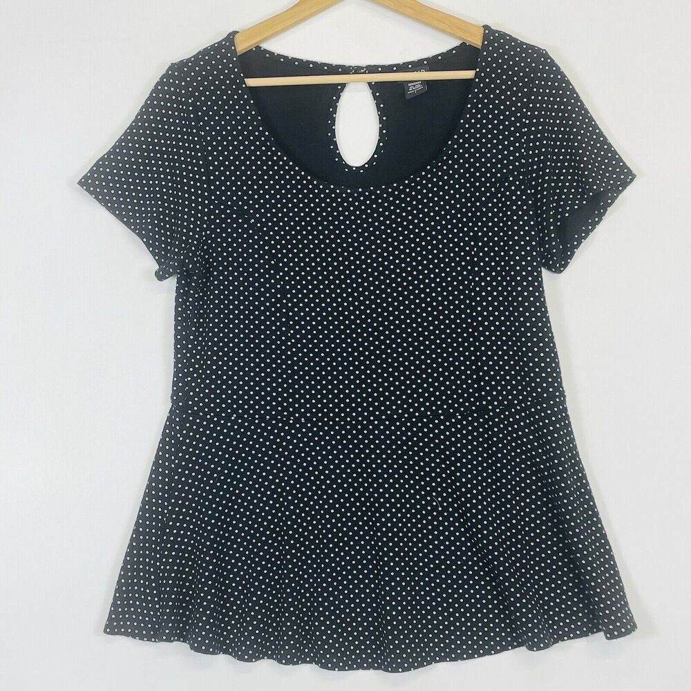 Torrid Black White Polka Dot Babydoll Flare Tee Knit Shirt Top Women's 1‎ 1X